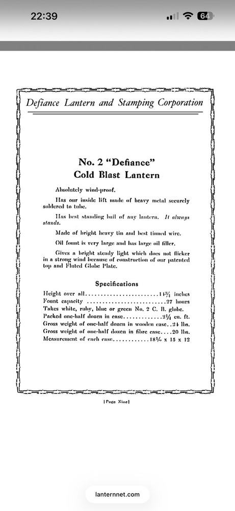 Defiance Lantern & STPG NO.2 U.S.M.C. Kerosene Lantern