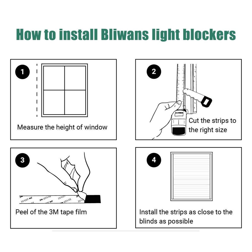 Bliwans Light Blocking Strips for Window Shades and Blinds, 2PCS, White-2pcs