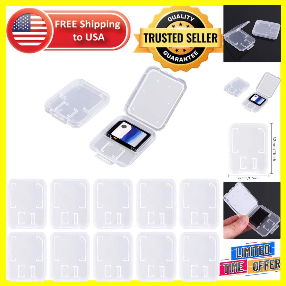 Durable Clear Plastic Memory Card Holder for SD & Micro SD - 10 Cases Included