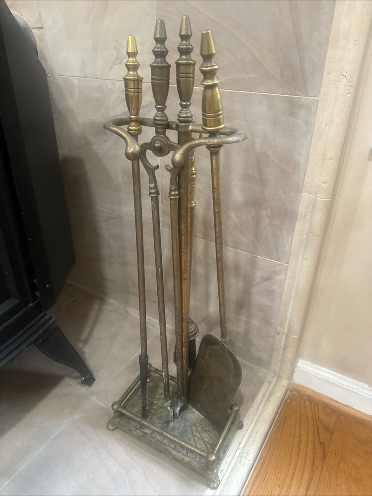 Vintage Gold Fireplace Tools w 4 Tools