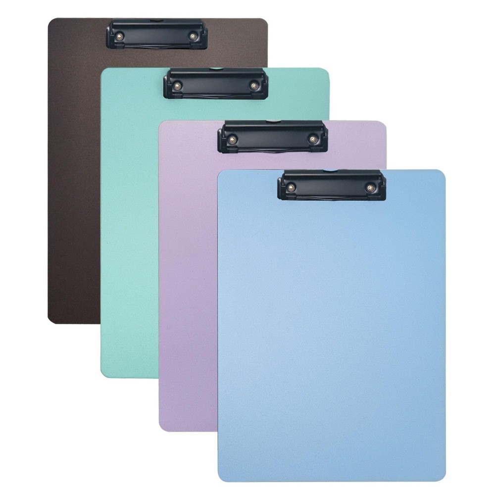 Assorted Color Plastic Clipboards 4-Pack, Low Profile Clip for Students, Office