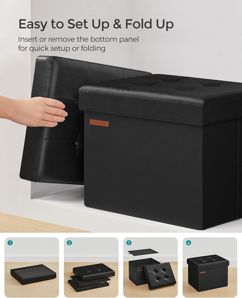 Small Folding Storage Ottoman Foot Rest Stool Cube Footrest Synthetic Leather