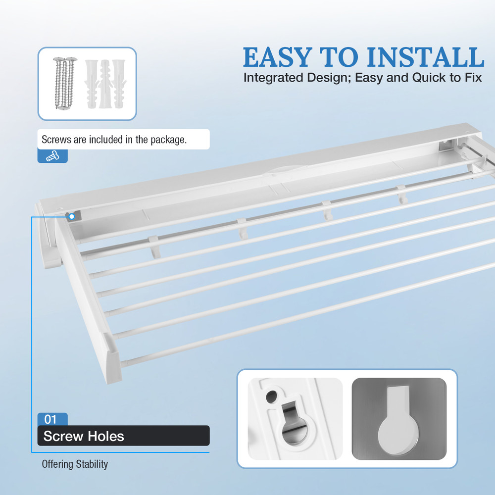 Wall Mount Laundry Clothes Storage Drying Rack Retractable Folding Dryer Hanger