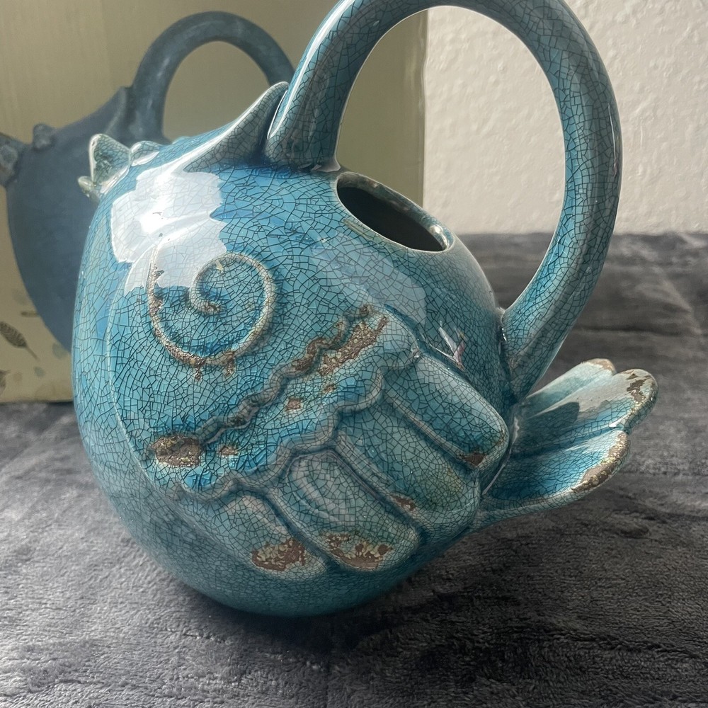 Ceramic Blue Bird Watering Can Cracker Barrel