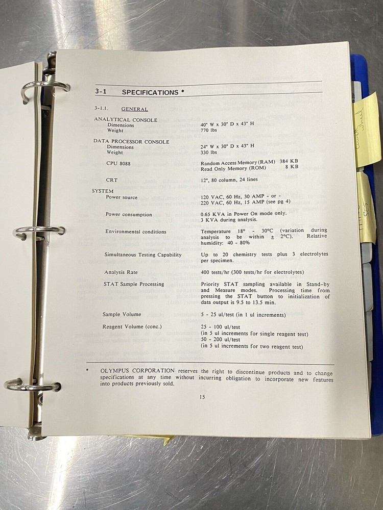 Olympus Demand Blood Chemistry Analyzer - Users Guide / Instructions Manual