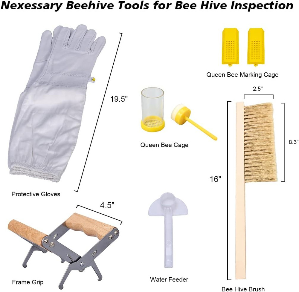 20Pc Beekeeping Starter Kit Smoker Gloves Hive Tools Honey Extract Set