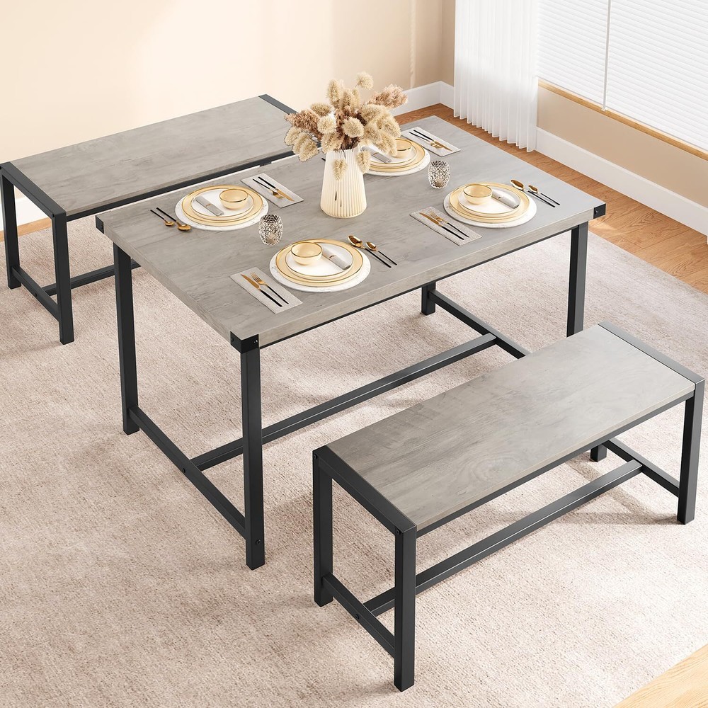 3 Piece Dining Room Table Set for 4 Modern Dinette Kitchen Table and 2 Benches