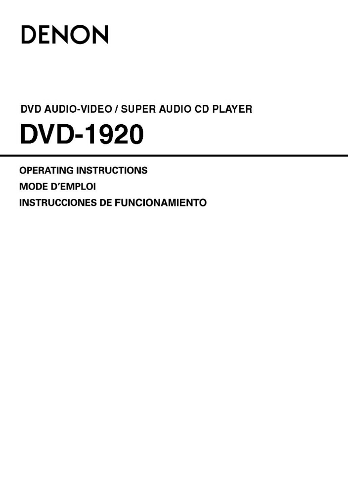 Denon DVD-1920 DVD Player Owners Manual
