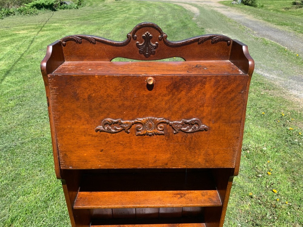 Antique Secretary Desk Solid Oak Pull Down, Bottom Drawer Book Shelf Board Bat