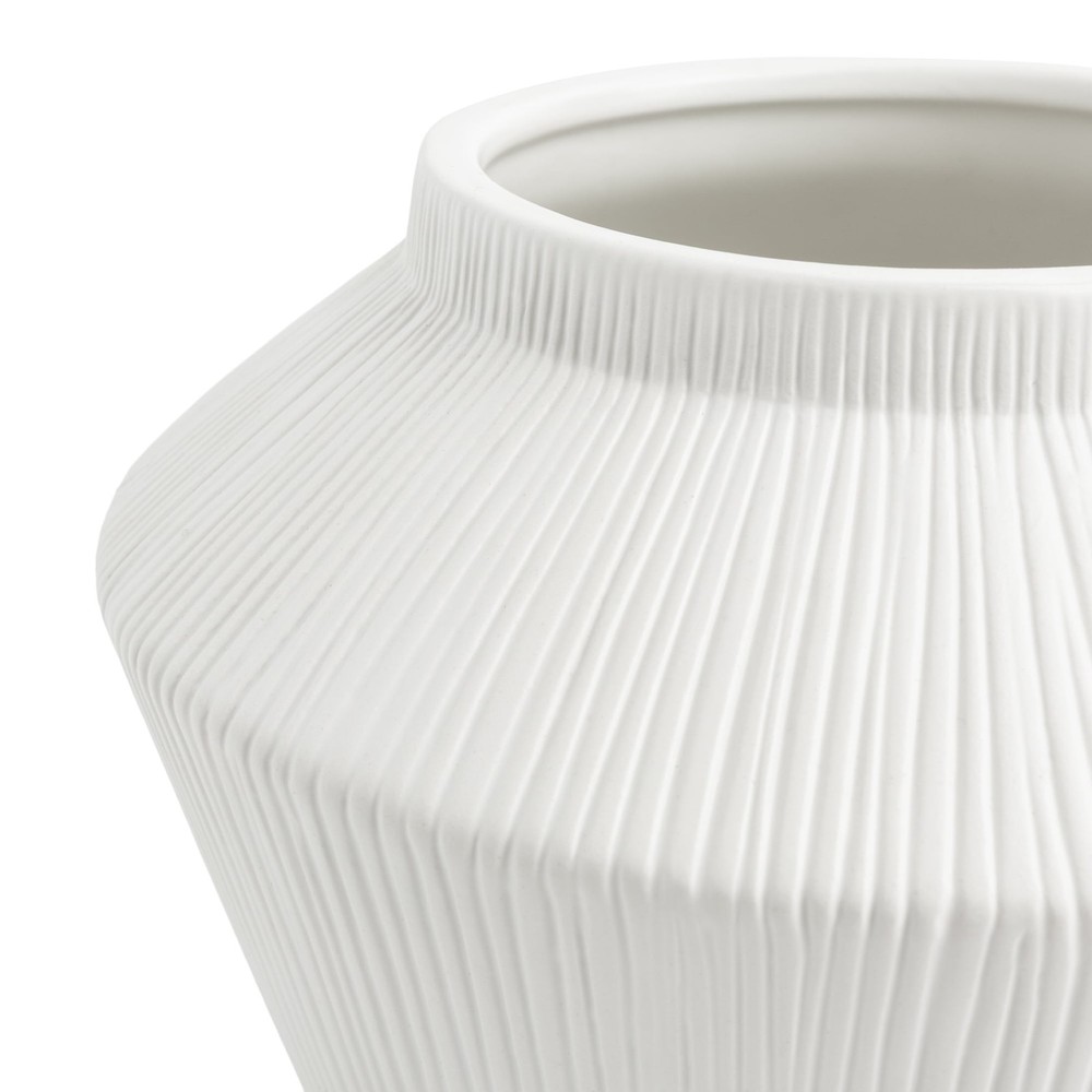 Black Ribbed Ceramic Angular Short Vase 6" W/ Modern Minimalist Style