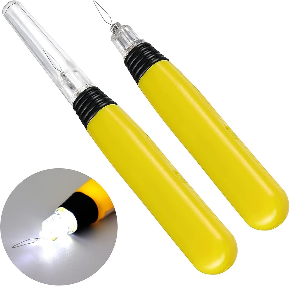 2 LED Needle Threaders Set - Illuminated Sewing Tools with Batteries Included