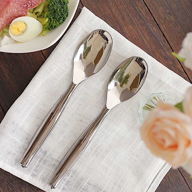 10 Silver 10" Heavy Duty Plastic Large Serving Spoons Party Events Tableware