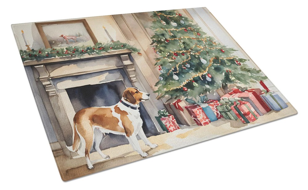 English Foxhound Cozy Christmas Glass Cutting Board Decorative Tempered Glass