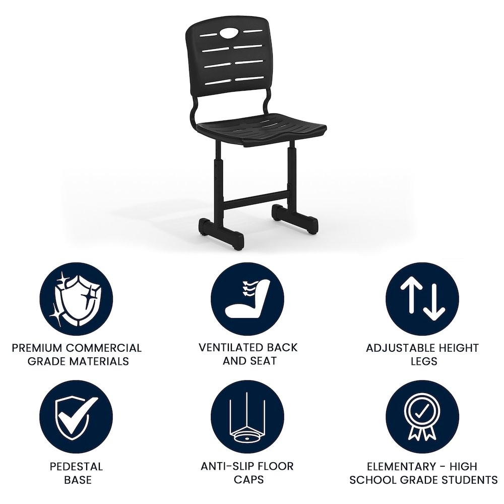 Black Student Chair with Black Pedestal Frame