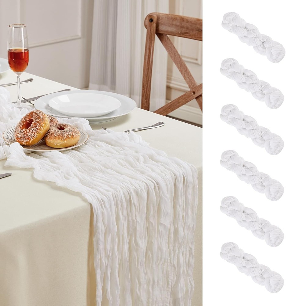 6 Pack White Cheesecloth Table Runner 10FT Long Valentine's Day Boho Gauze Table