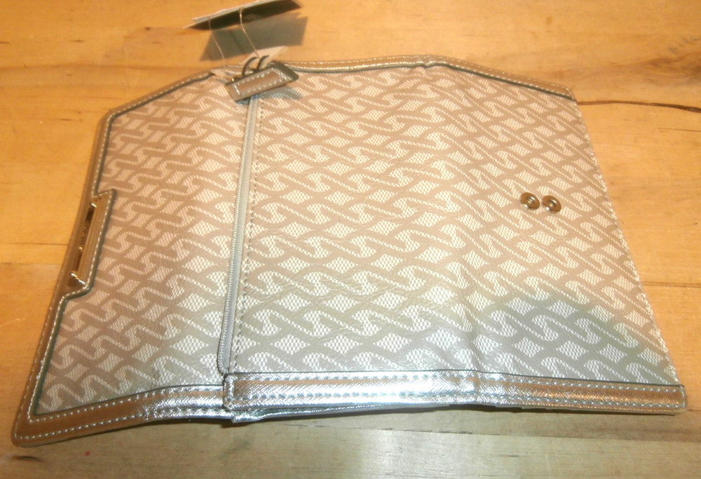 NWT Nine West Tan/Silver trifold long wallet with pockets