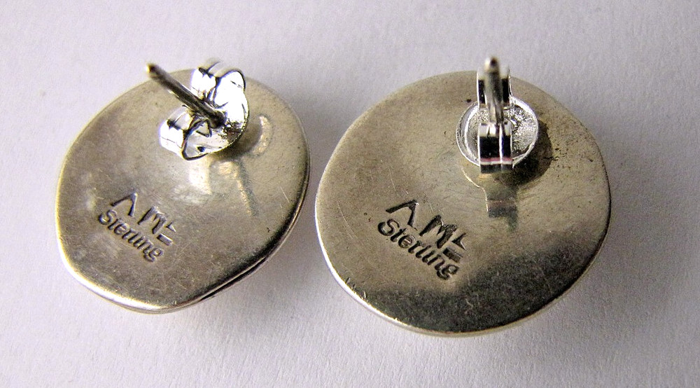 Alice Mc Shirley Earrings Sterling Silver Round Stud Button Dome Native American