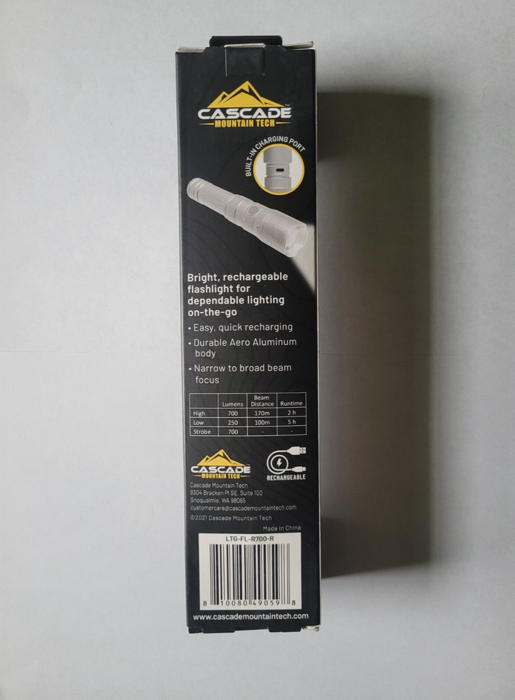 Cascade Mountain Tech- Rechargeable Aluminum Flashlight