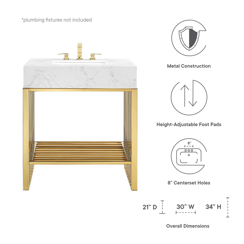 Modway Gridiron 30" Bathroom Vanity in White Gold