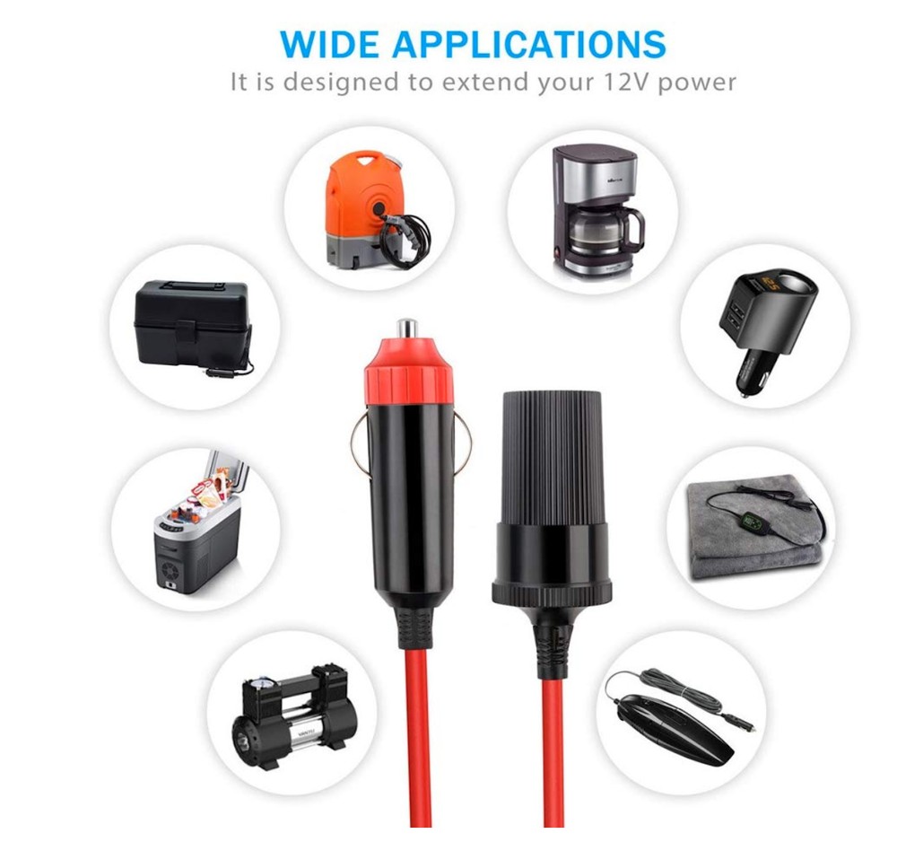12V Cigarette Lighter Extension Cord Cable 12 FT Heavy Duty DC Power Socket Plug
