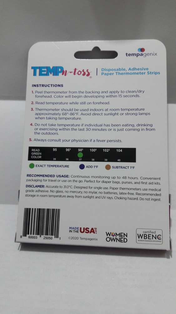 Temp-N-Toss Disposable Forehead Thermometer Strips 6 Pack- Free Ship