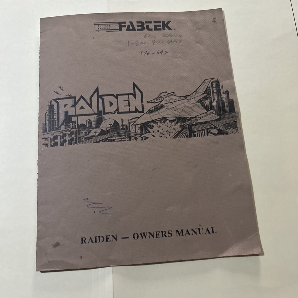 Raiden Fabtek ORIGINAL owners manual ARCADE Video GAME
