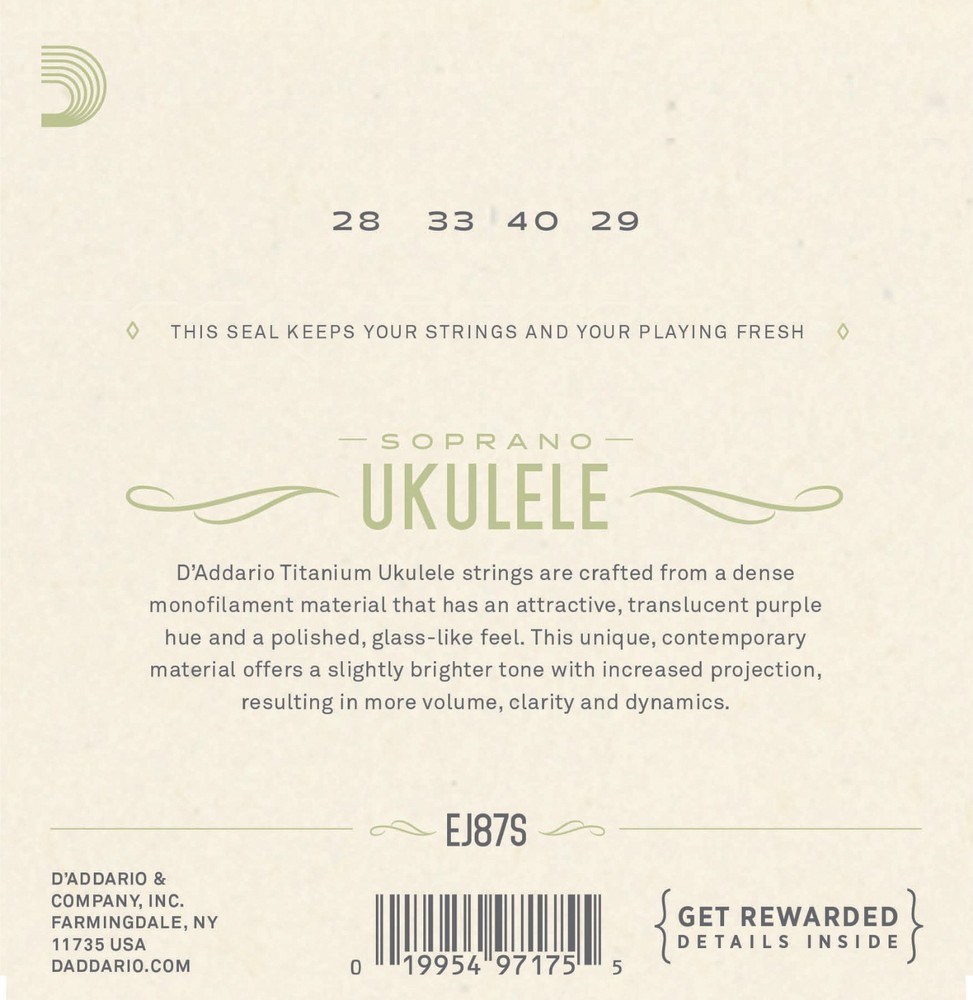 D'Addario EJ87S T2 Titanium Soprano Ukulele Uke Strings