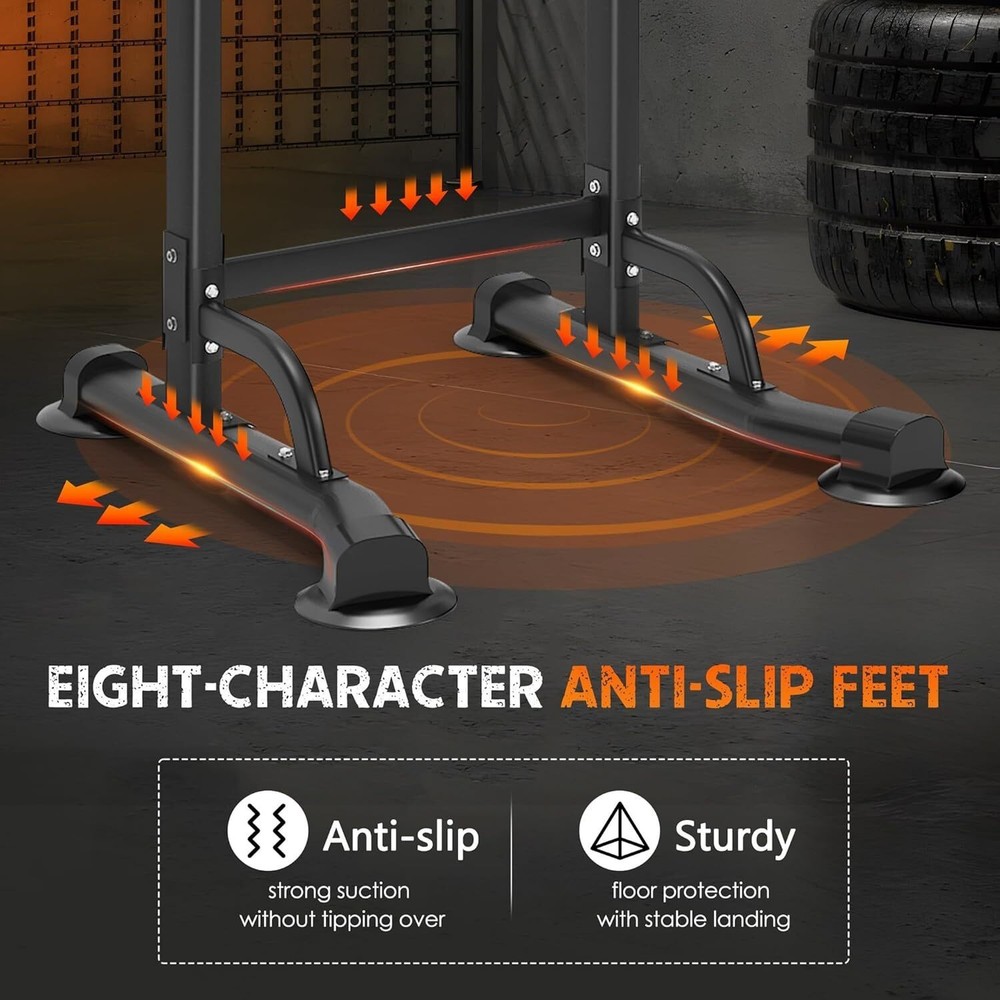 Adjustable Power Tower Pull Up Dip Station Strength Training Equipment Black