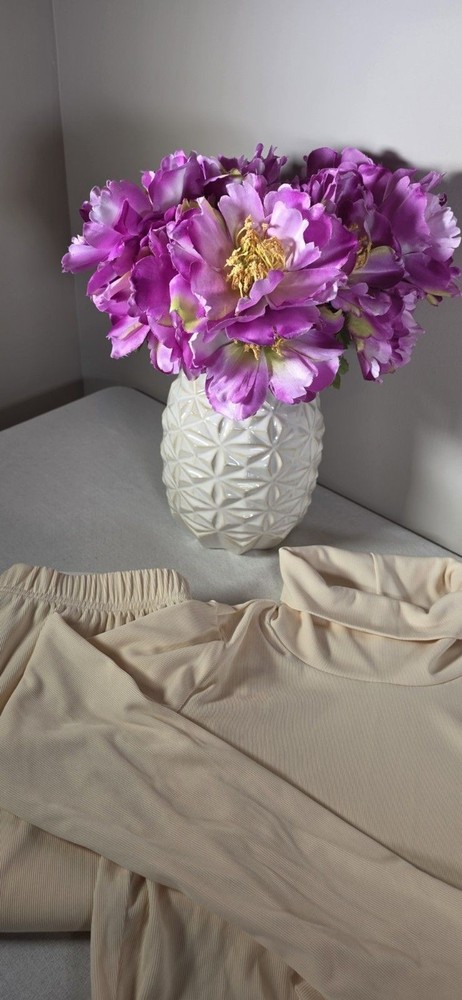 New Women's Small Cream Solid Casual Two-Piece Set