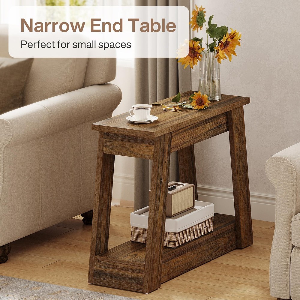 Tribesigns Wood End Table, Small Side Table with 2 Storage Shelves, Rustic Ac...