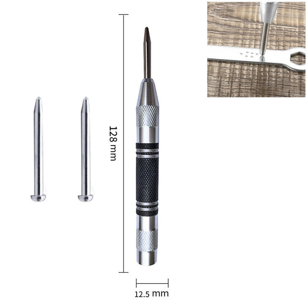 Automatic Center Punch Spring Loaded Tool With 2 Pcs Spare Punch Adjustable