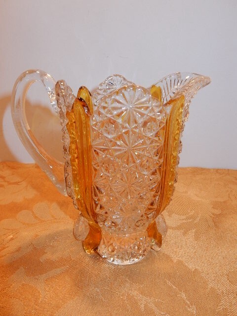 Cut Glass Clear & Amber Creamer