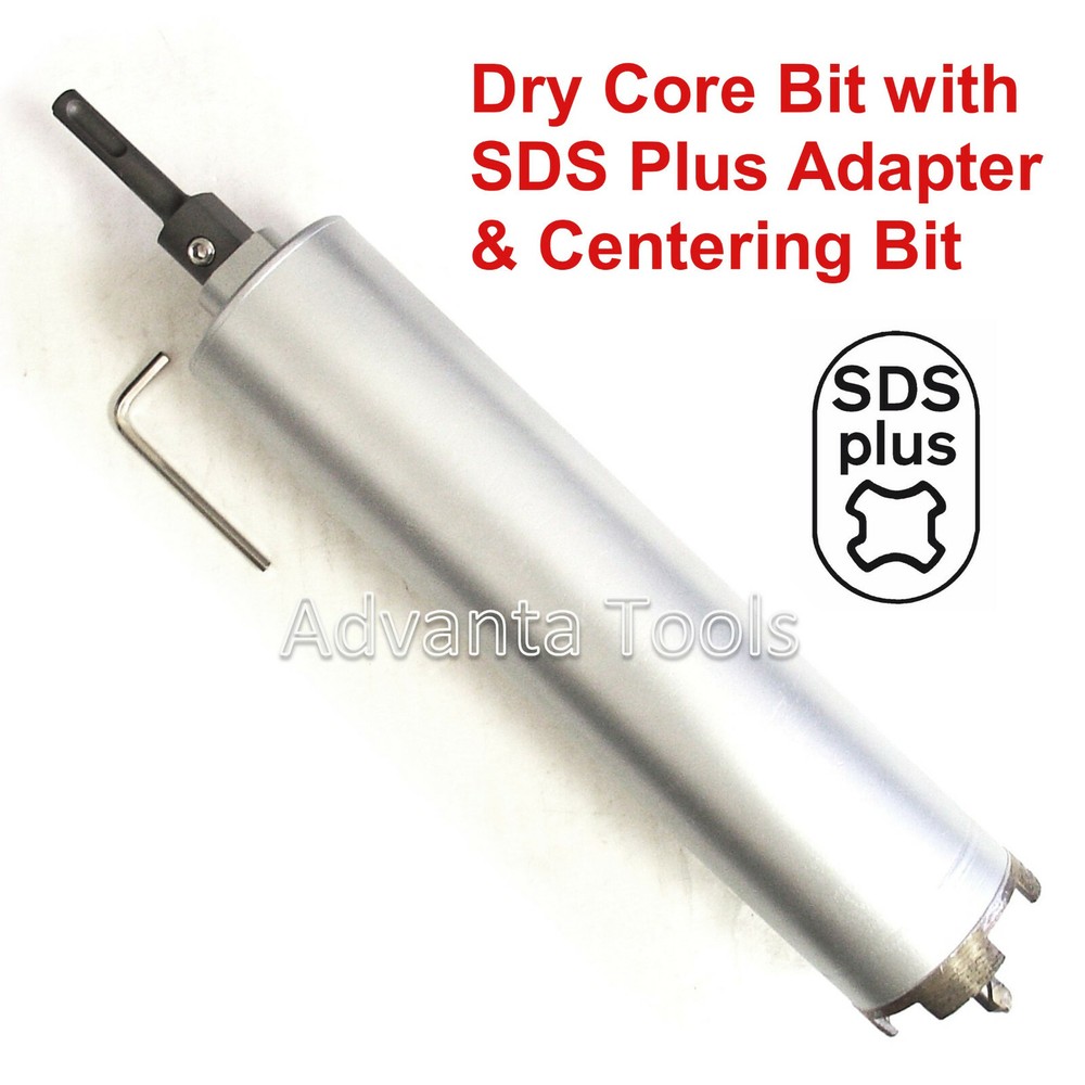 3" Dry Diamond Core Bit for Concrete with SDS Plus Adapter & Pilot Drill Bit