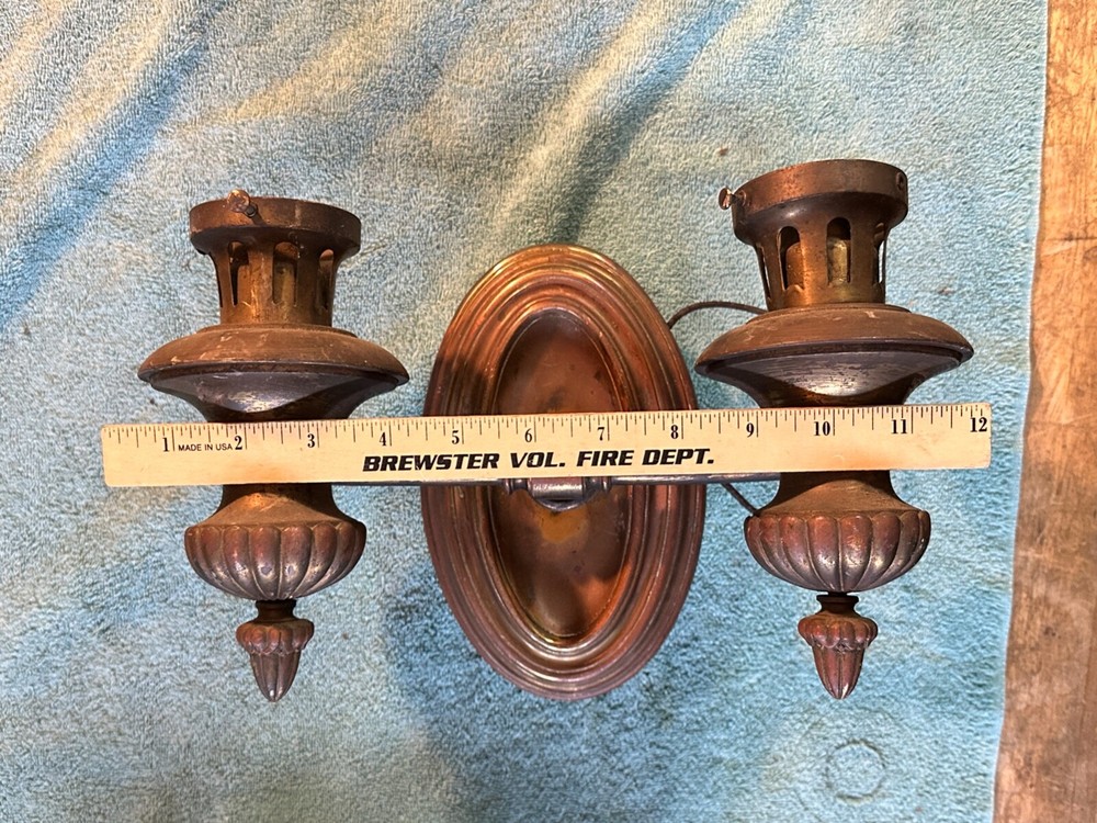 Solid Brass Wired Dual Light Fixture Wall Mount Sconces Victorian Style Vintage