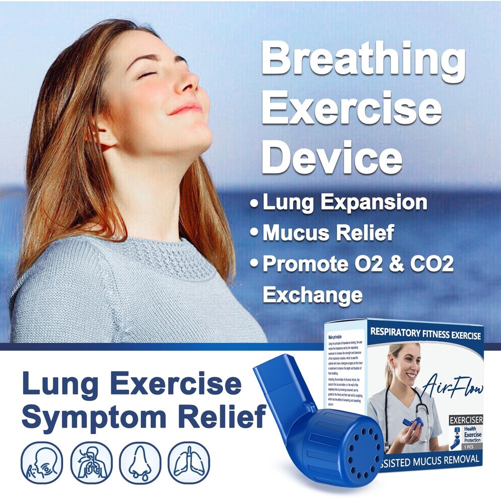 Flutter Valve, Breathing Exercise Device for Lungs, Natural Dark Blue-e