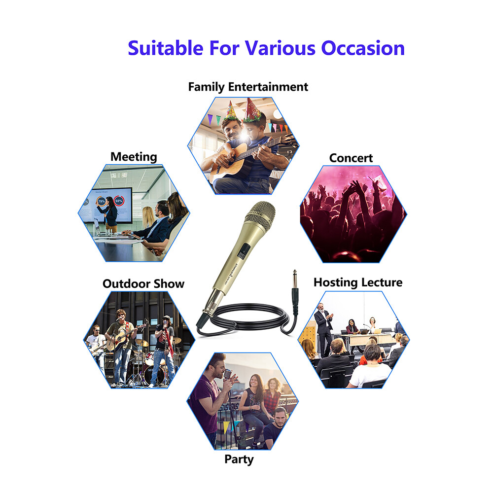 Audio Wired Handheld Microphone Dynamic Microphone W/ XLR Cable Mic Karaoke Mic