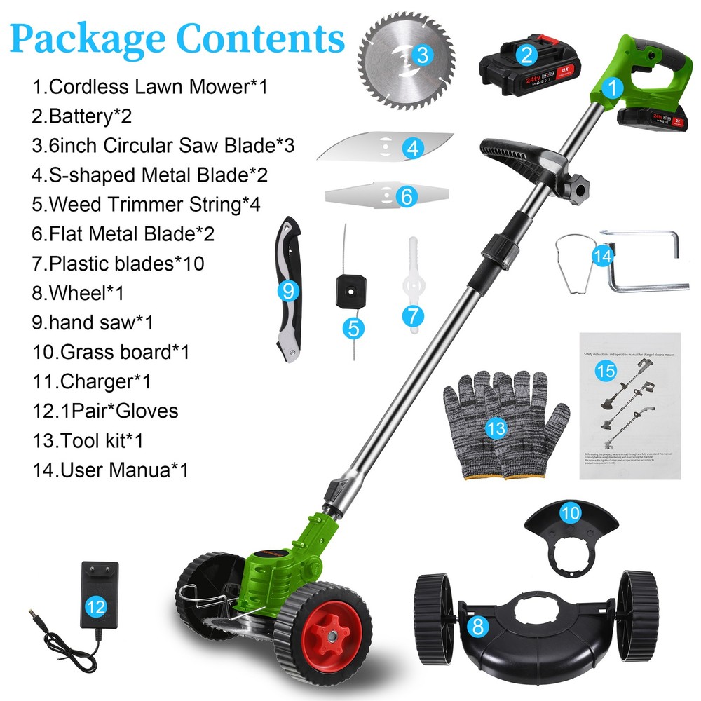 Electric Cordless Grass String Trimmer Lawn Edger Weed Wacker Cutter + 2 Battery
