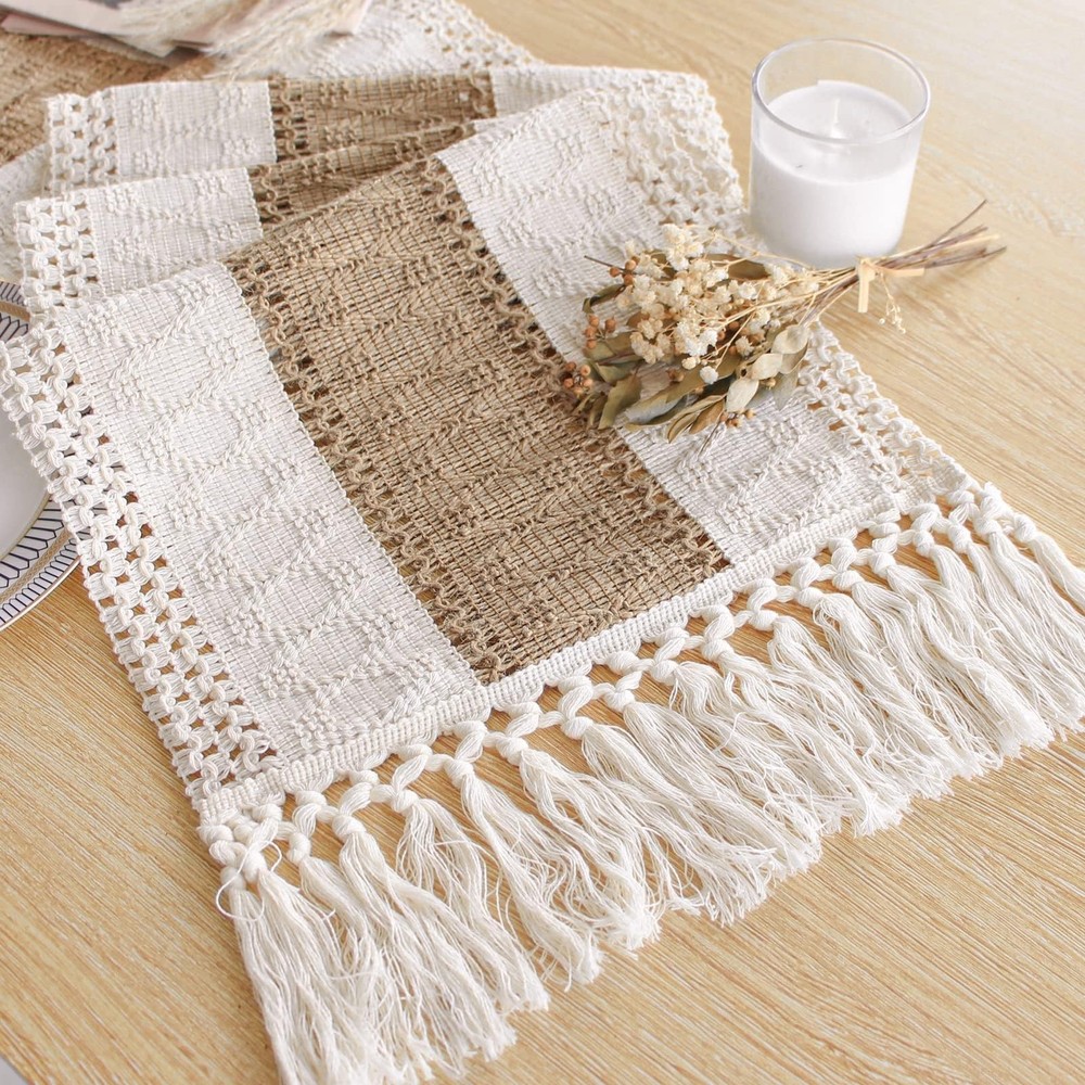 Boho Table Runner for Thanksgiving Fall Christmas Home Decor with Tassels 72 ...