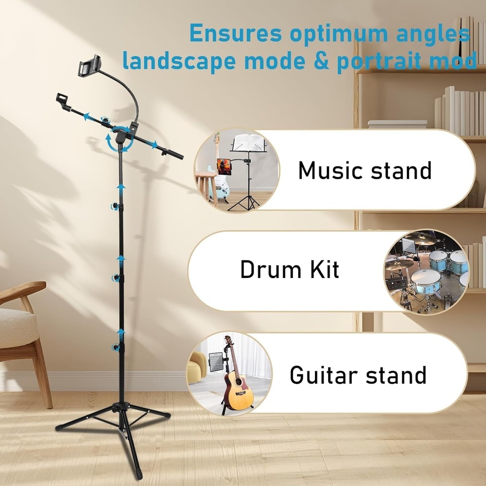 All-in-One Microphone & Device Floor Stand for Streaming & Recording