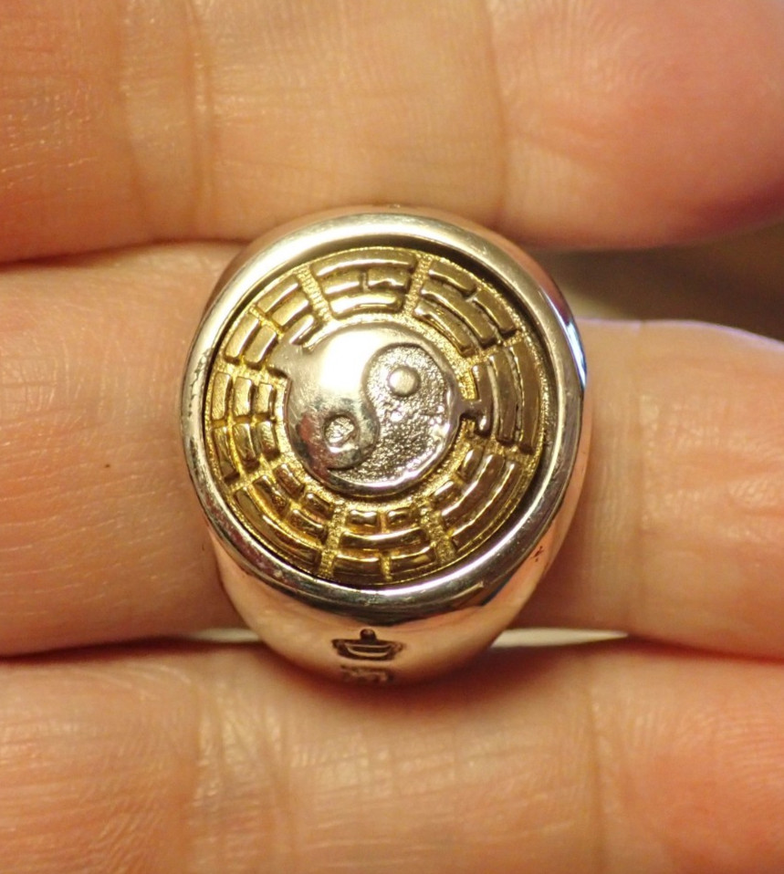 Mens Yin Yang Spinner Sterling Silver Ring adjustable