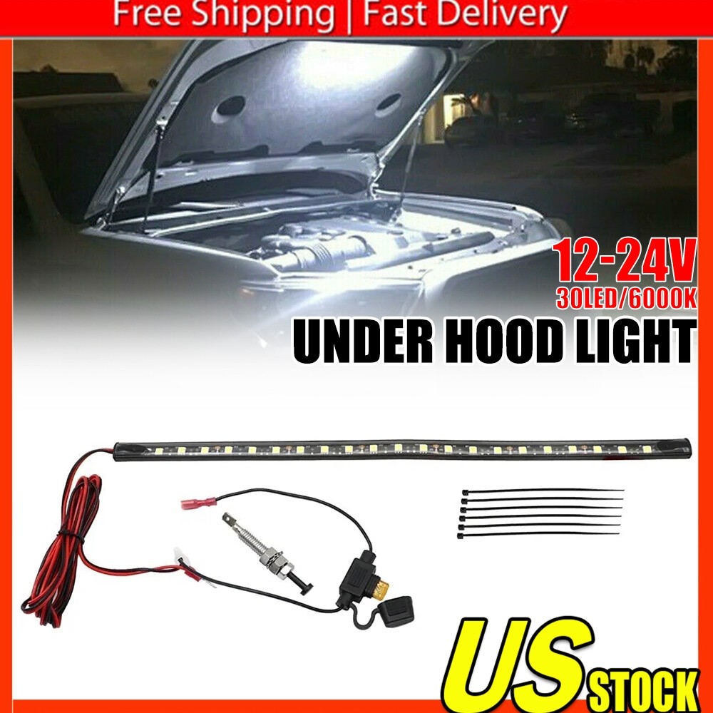 Under Hood LED Light Kit on/off-Automatic-Universal fit Any Vehicle White 1/2Set