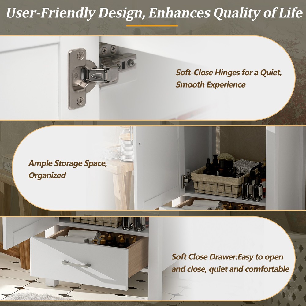 20.28'' White Modern Bathroom Vanity with Ceramic Sink, Solid Wood Frame, and Dr