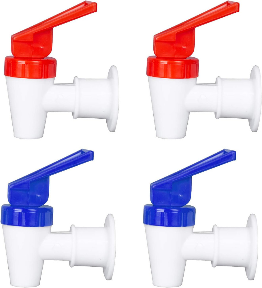 4 Pack Replacement Water Dispenser Faucets - 2 Red & 2 Blue Plastic Spigots, 3/8