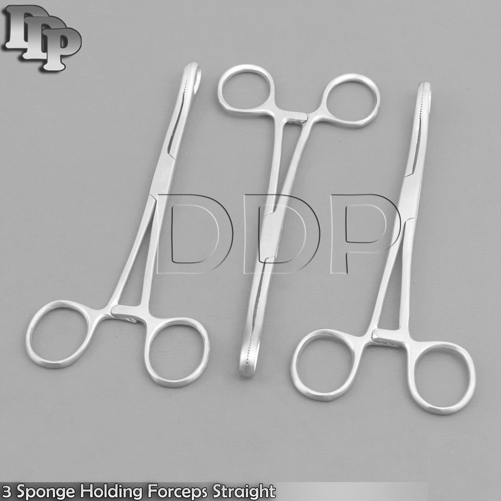 3 Sponge Holding Forceps Straight 7" Surgical Instruments
