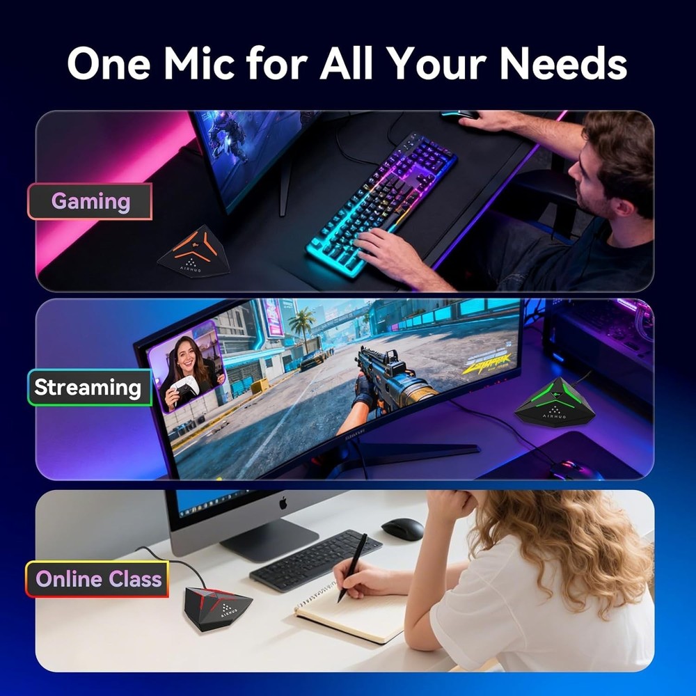 Omnidirectional USB Microphone with 4 Lighting Modes for Video Conferencing