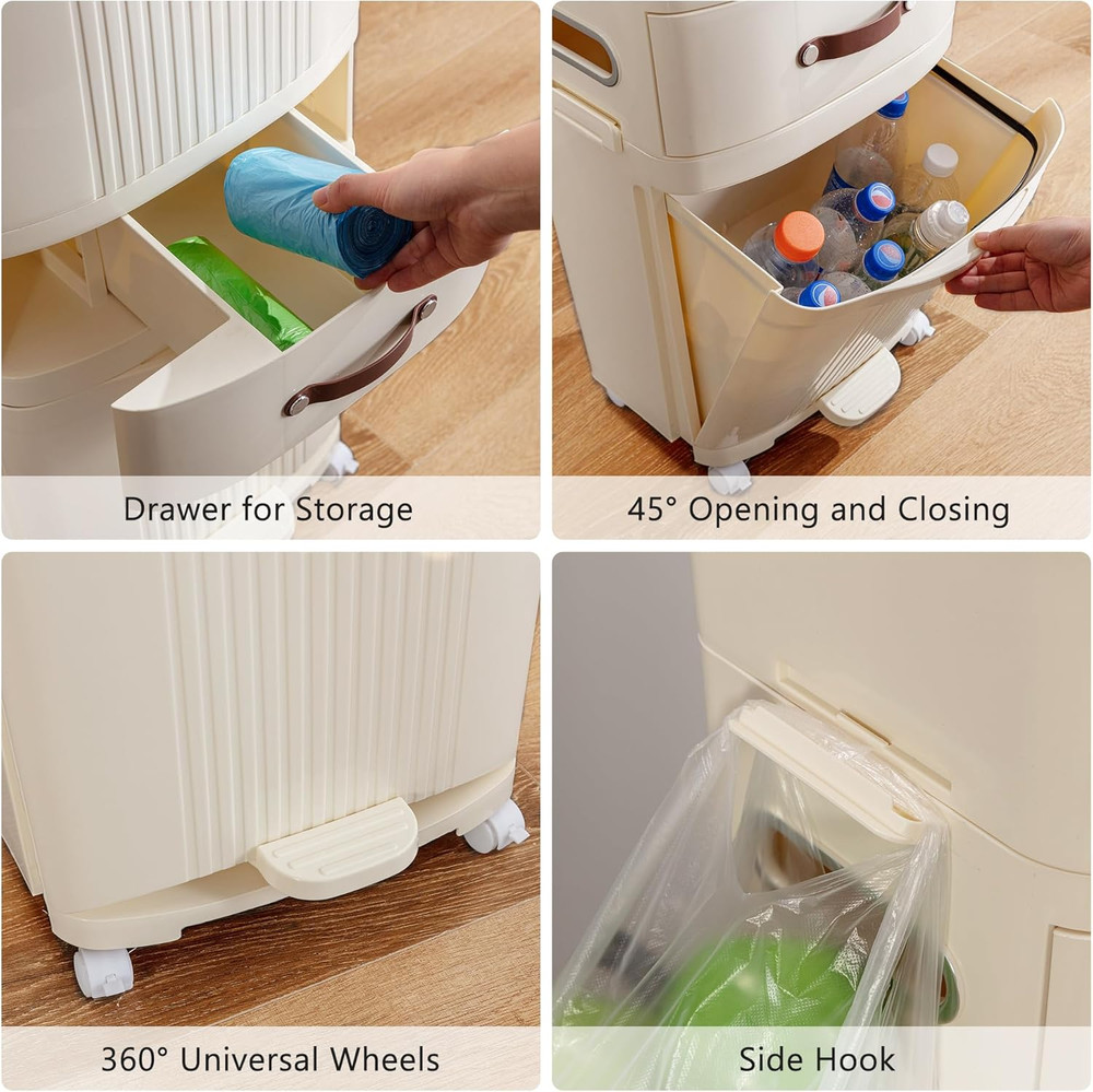 12 Gal Kitchen Trash Can with Lid, Large-Capacity Double-Layer Sorting Trash Bin