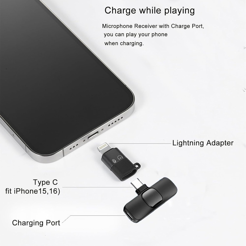 Wireless Microphone Mini Mic for iPhone/Android Phone, LED Display Lavalier Micr