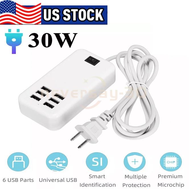 6 Port USB Hub Fast Wall Charger Station Multi-Function Desktop AC Power Adapter