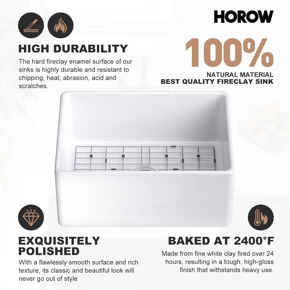24''White Undermount Fireclay Apron Front Ceramic Drop in Farmhouse Kitchen sink