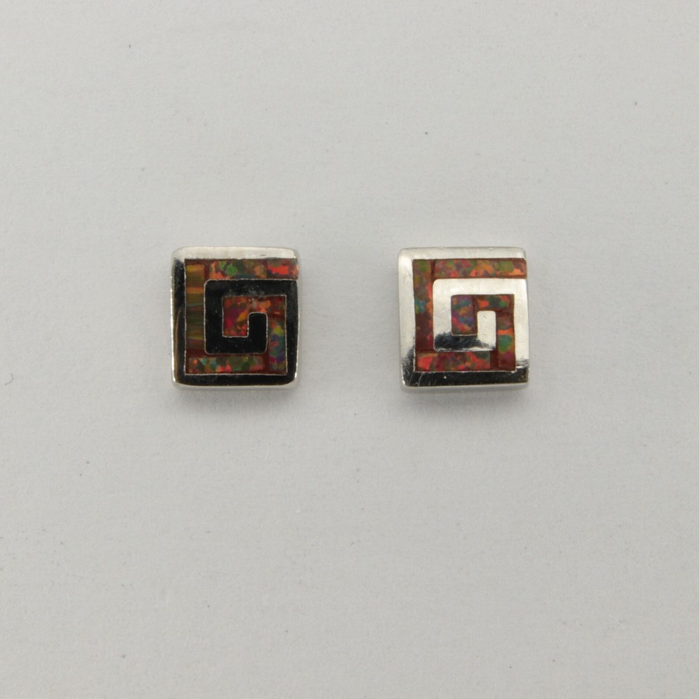 Mexican Fire Square FIRE OPAL Post / Stud  Earrings - 925 STERLING SILVER #662e
